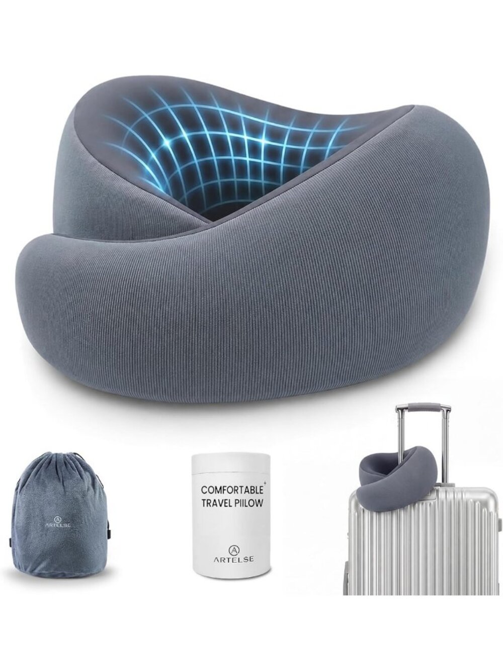 Comfortable Memory Foam Travel Neck Pillow with Chin Support for Airplane Trips